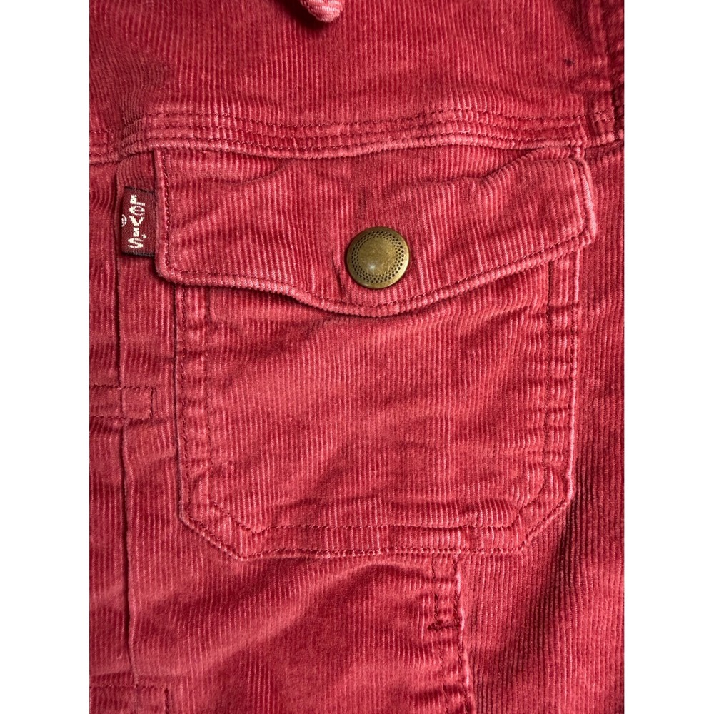 Levis Corduroy Trucker Jacket Womens Large Red Burgundy Button Front Coat - Picture 8 of 8